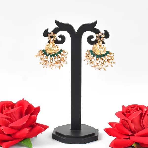 Beautiful Peacock Design American Diamond Pearl Earrings (1 Pair)  Elegant Traditional Jewelry for Women, Perfect for Weddings & Festivals