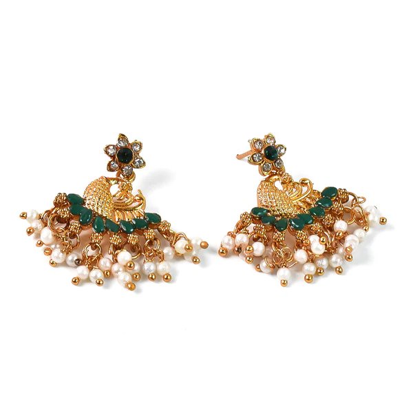 Beautiful Peacock Design American Diamond Pearl Earrings (1 Pair)  Elegant Traditional Jewelry for Women, Perfect for Weddings & Festivals