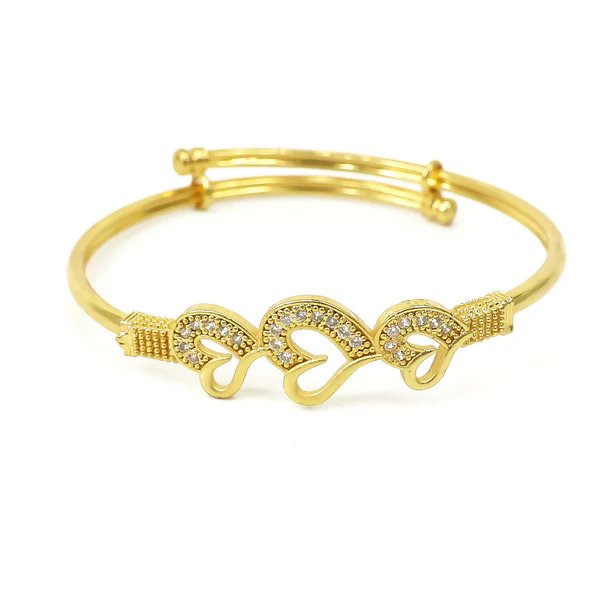 Heart Bangles with Sparkling Stone Accents  Gold Plated Bangles for Women, Elegant Jewelry for Special Occasions