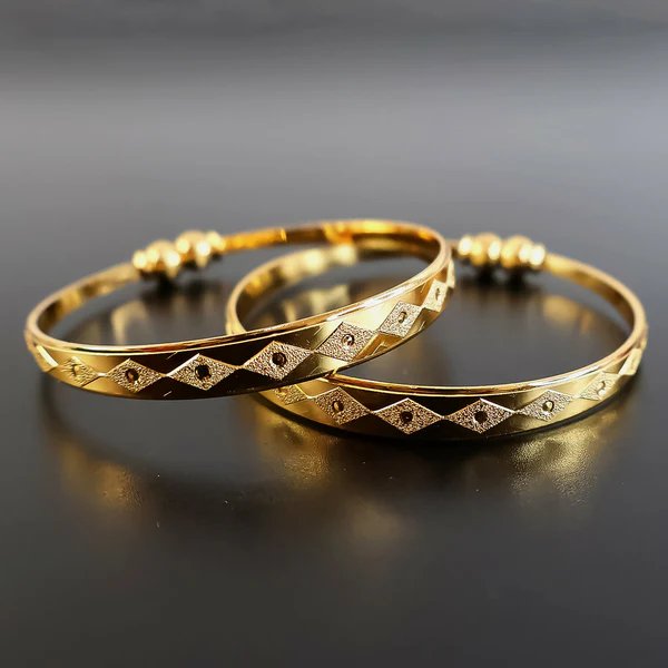 Textured Traditional-Style Bangles with Beaded Detailing  Elegant Gold Plated Bangles for Women, Ideal for Weddings & Festive Occasions