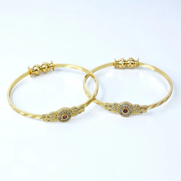 Floral Design Bangles with Stone Center and Beaded Accents  Elegant Gold Plated Bangles for Women, Perfect for Special Occasions