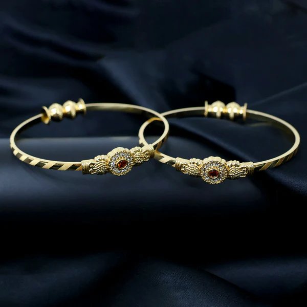 Floral Design Bangles with Stone Center and Beaded Accents  Elegant Gold Plated Bangles for Women, Perfect for Special Occasions