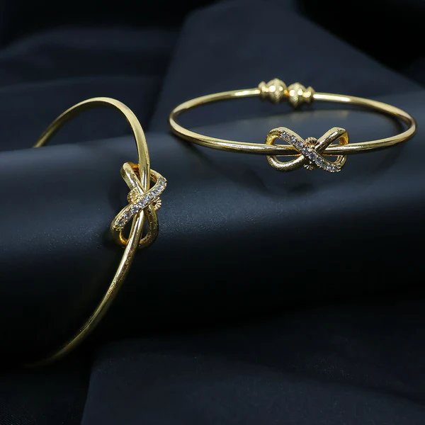 Elegant Knot Design Bangles with Stone Detailing  Gold Plated Bangles for Women, Perfect for Weddings & Formal Occasions