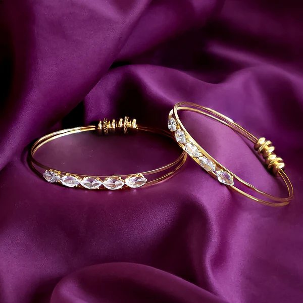 Crystal Studded Dual-Line Bangles  Gold Plated Bangles with Sparkling Crystals for Women, Perfect for Weddings & Special Events