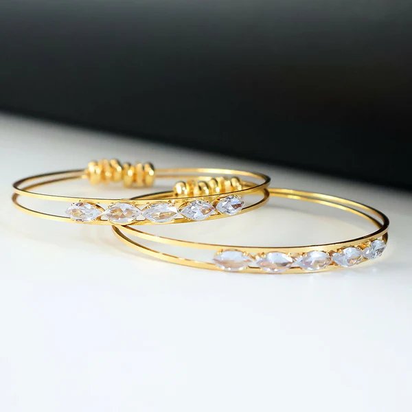 Crystal Studded Dual-Line Bangles  Gold Plated Bangles with Sparkling Crystals for Women, Perfect for Weddings & Special Events