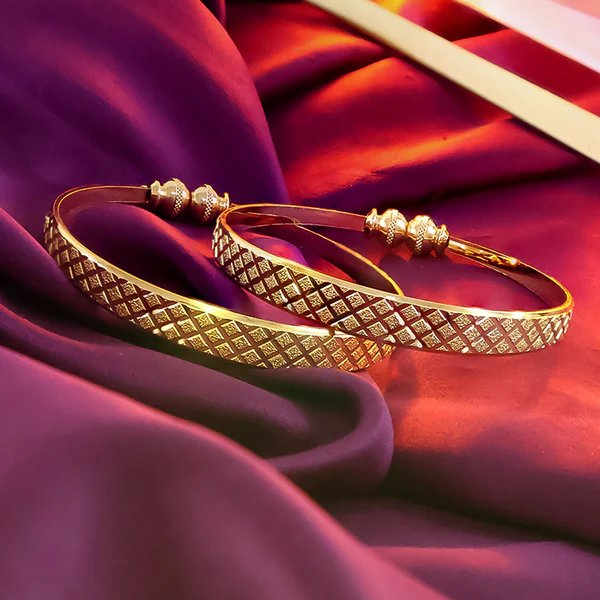 Textured Pattern Bangles with Beaded Accents  Elegant Gold Plated Bangles for Women, Perfect for Weddings, Festivals & Special Occasions