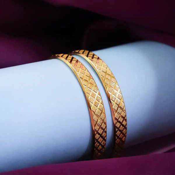 Textured Pattern Bangles with Beaded Accents  Elegant Gold Plated Bangles for Women, Perfect for Weddings, Festivals & Special Occasions
