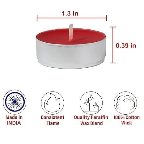 Red Tealight Candles – Pack of 10 Unscented Tea Lights for Home Decor, Weddings, Spa, Diwali, Christmas, Romantic Ambience – Long Burning and Smokeless