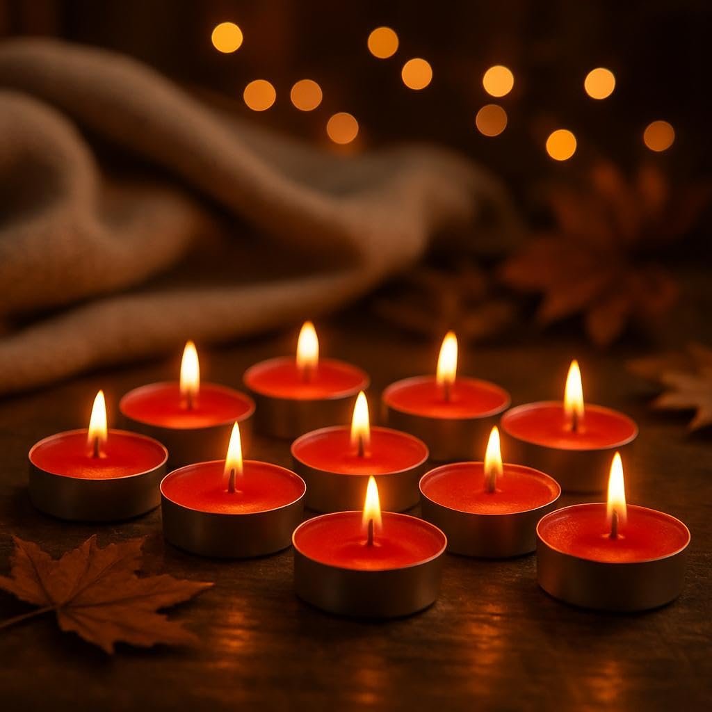Red Tealight Candles – Pack of 10 Unscented Tea Lights for Home Decor, Weddings, Spa, Diwali, Christmas, Romantic Ambience – Long Burning and Smokeless