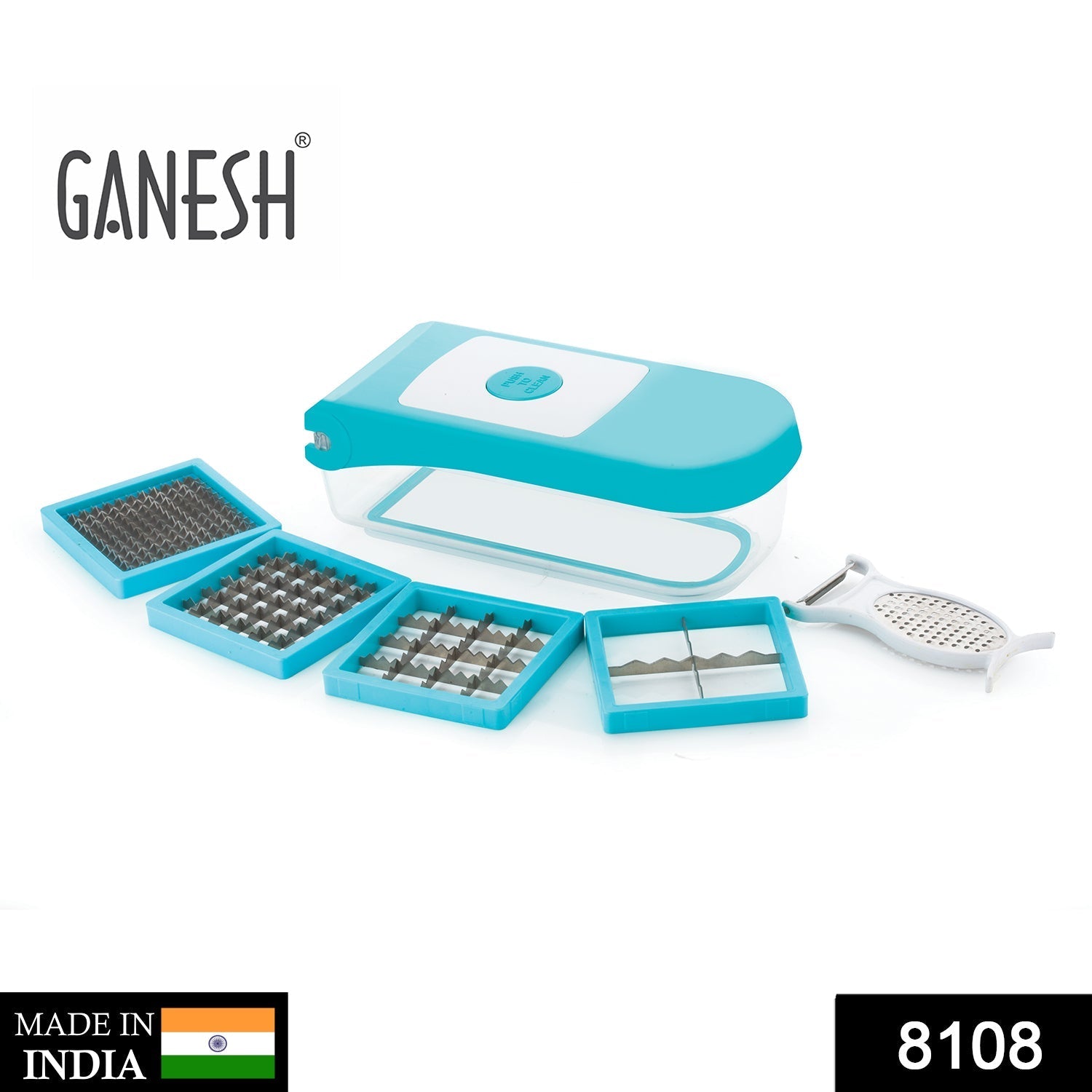 8108 Ganesh 7 in 1 Plastic Vegetable Dicer, Blue DeoDap