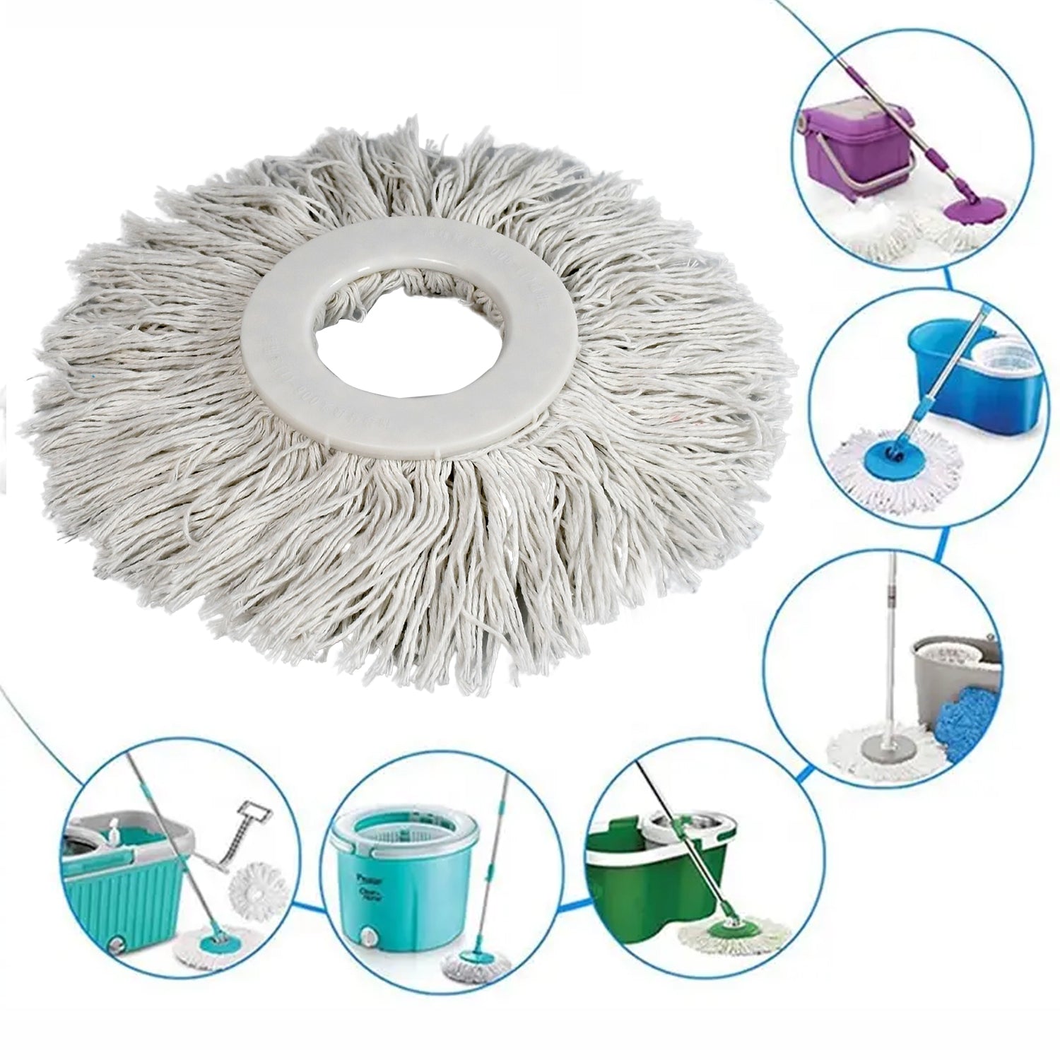 1115 Microfiber Spin Mop Replacement Head Round Shape Standard Size Spin mop Refills For All Type Mop Use DeoDap