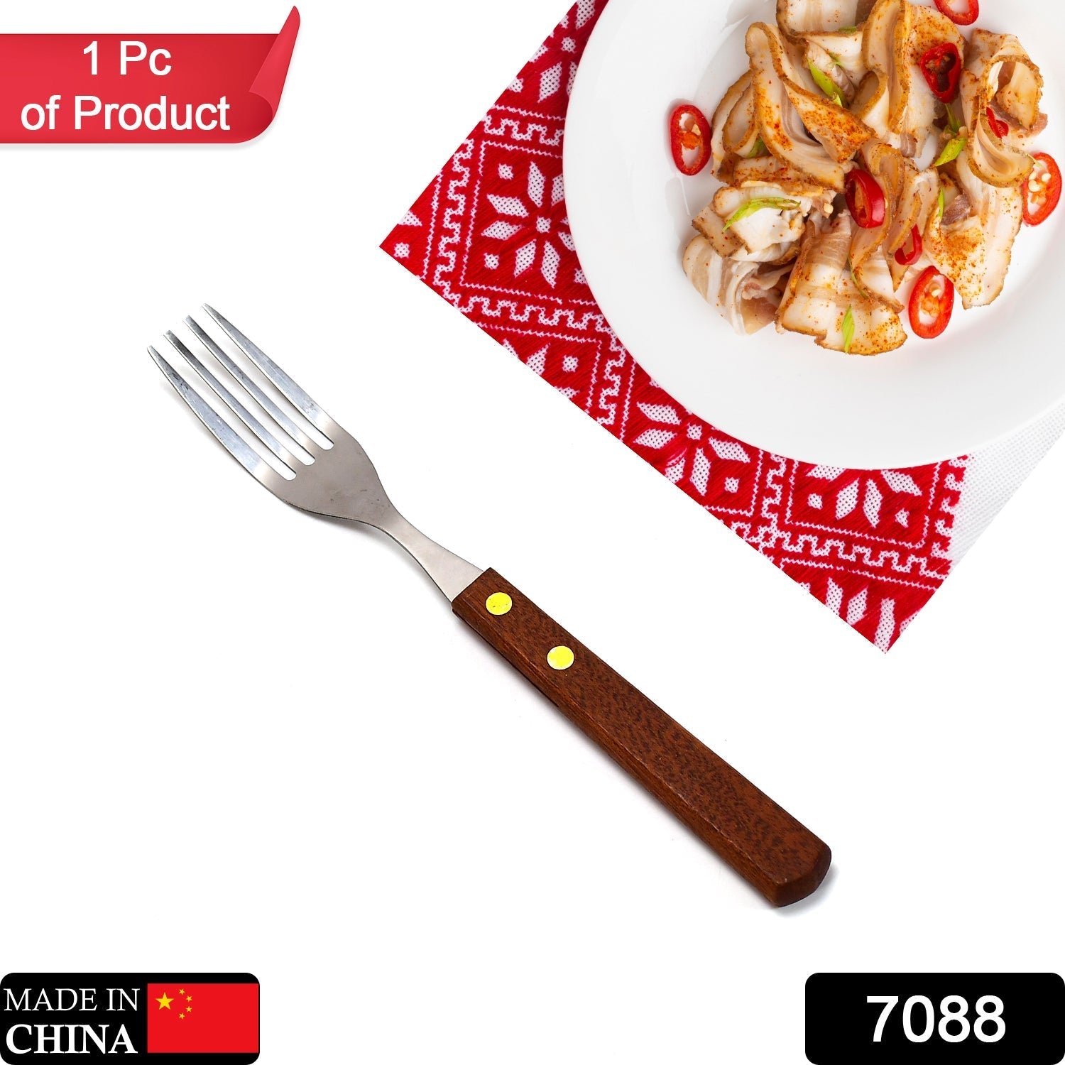 7088 Pizza Fork Stainless Steel with Brown Wooden Handle DeoDap
