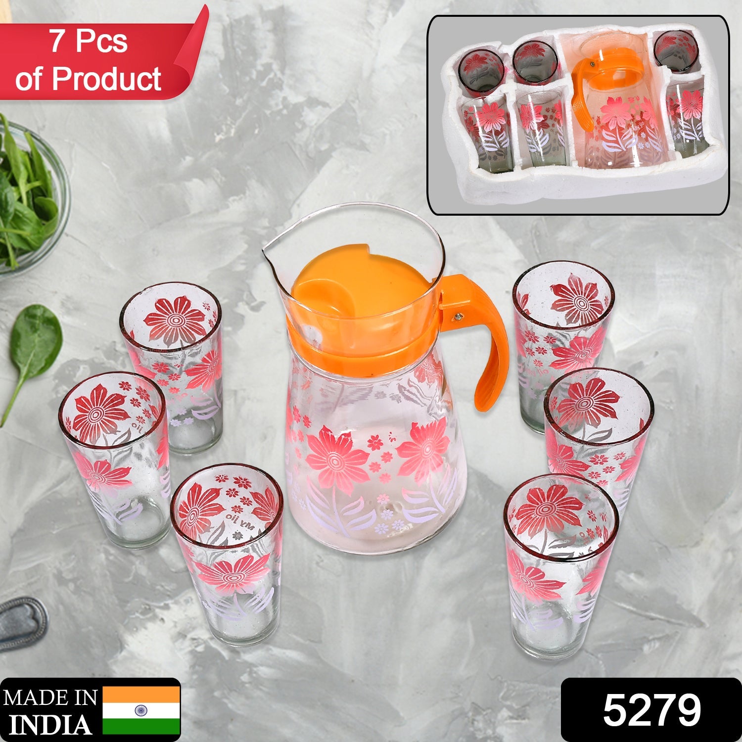 5279 Drinkware Water Jug & Glass Crystal Glass Juice Set | 1 Jug (1L) & Set of 6 Glasses Set For Home Use 