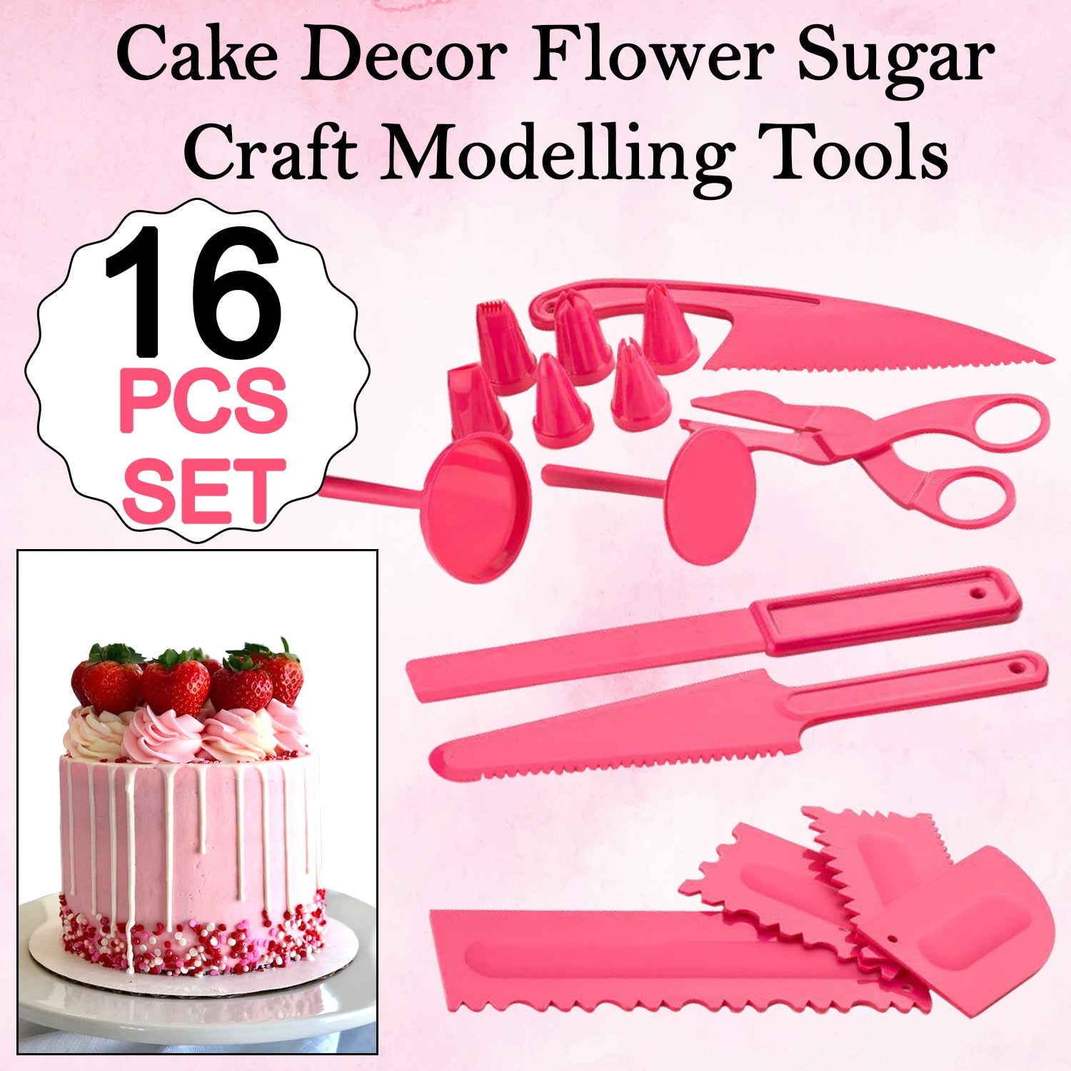 2471 Plastic 16 Patterns Fondant Cake Decor Flower Sugar Craft Modelling Tools 