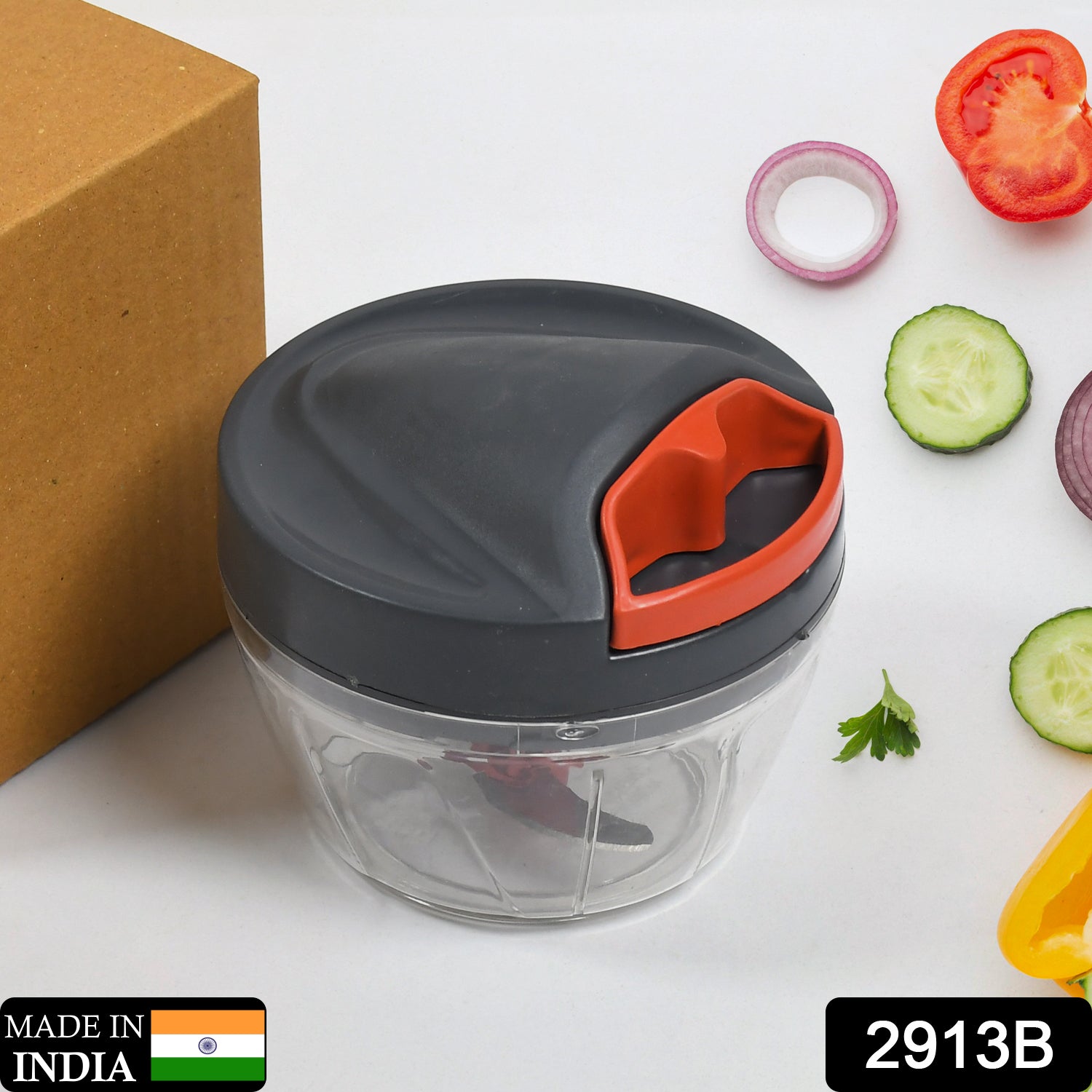 2913b Chopper with 3 Blades for Effortlessly Chopping Vegetables and Fruits for Your Kitchen (brown box) 