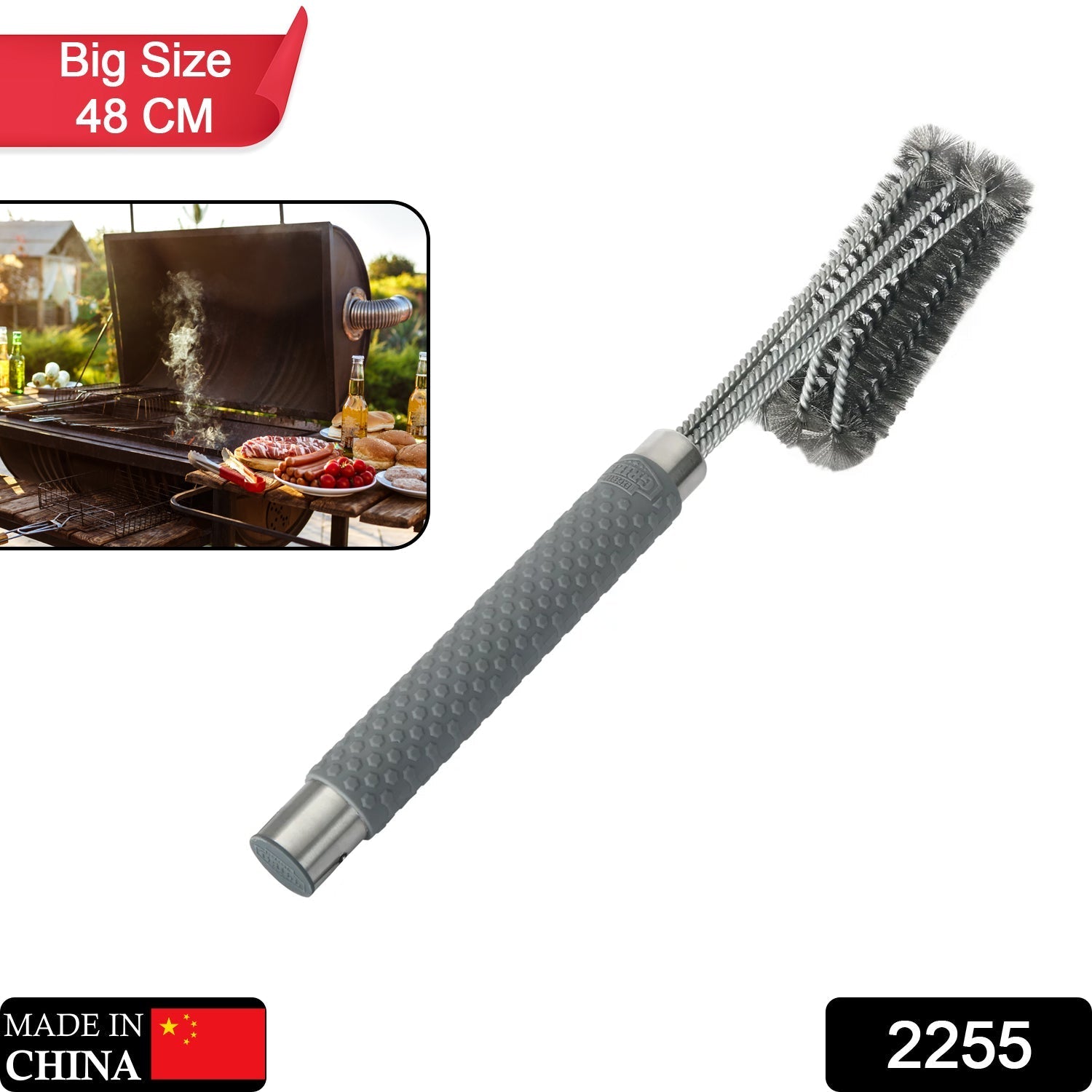 2255 3-head Grill Brush with Stainless Steel Bristles and Soft-Grip Handle DeoDap