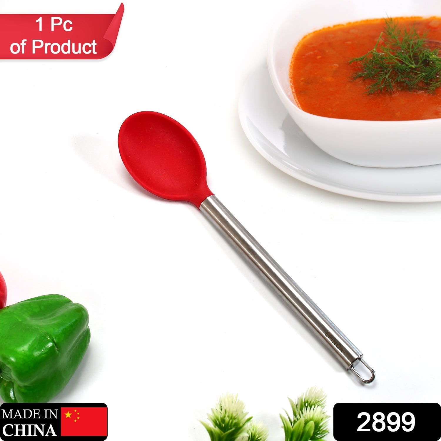 2899 Silicone Serving Spoon with Heat Resistant Silicone Covering Head and Stay-Cool Stainless Steel Handle DeoDap
