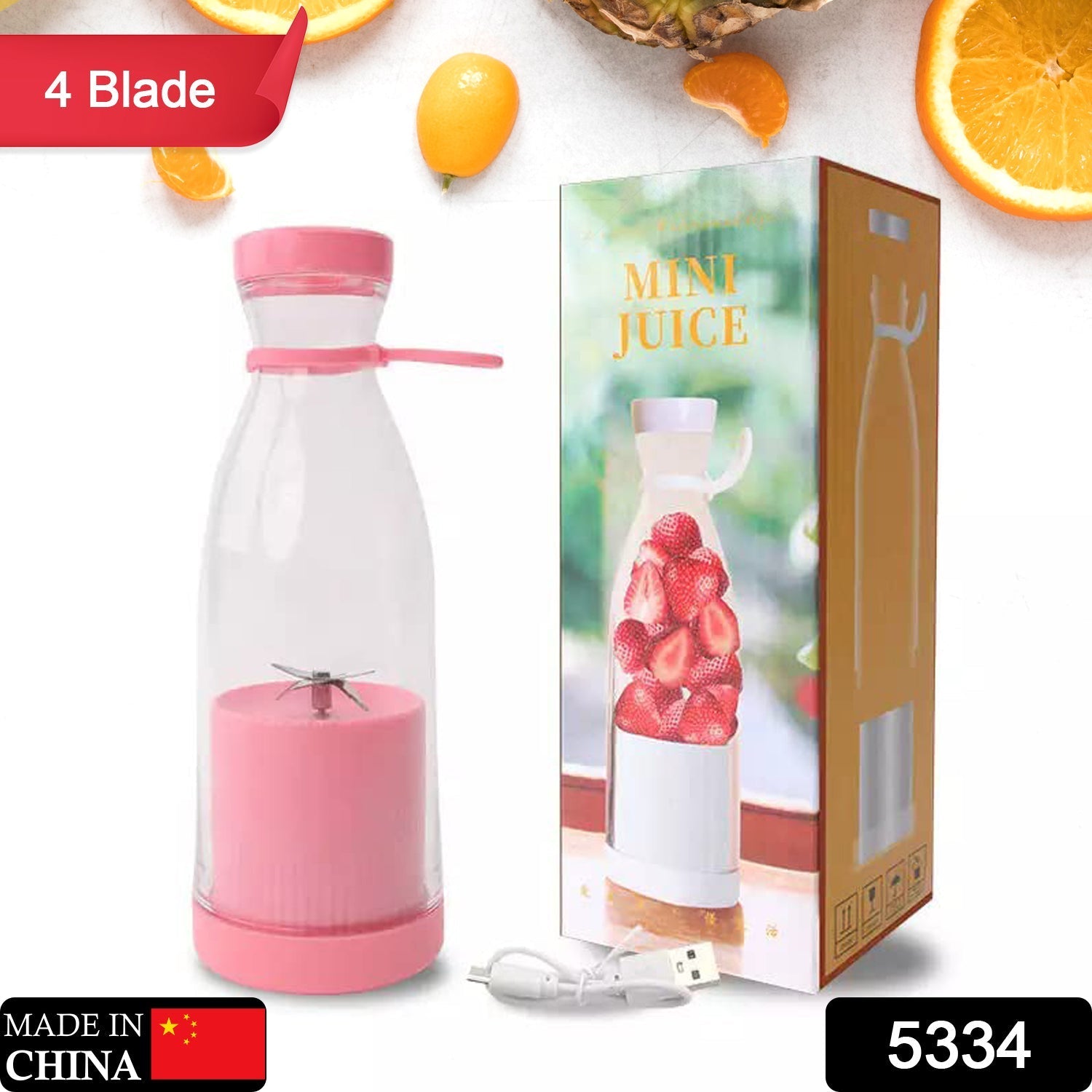5334 Blender Portable Juicer for Smoothie , Juice , Vegetable Shakes with 4 Blades Wireless Charging Mini Personal Size Mixer Bottle Grinder, 380 Ml Multicolor DeoDap