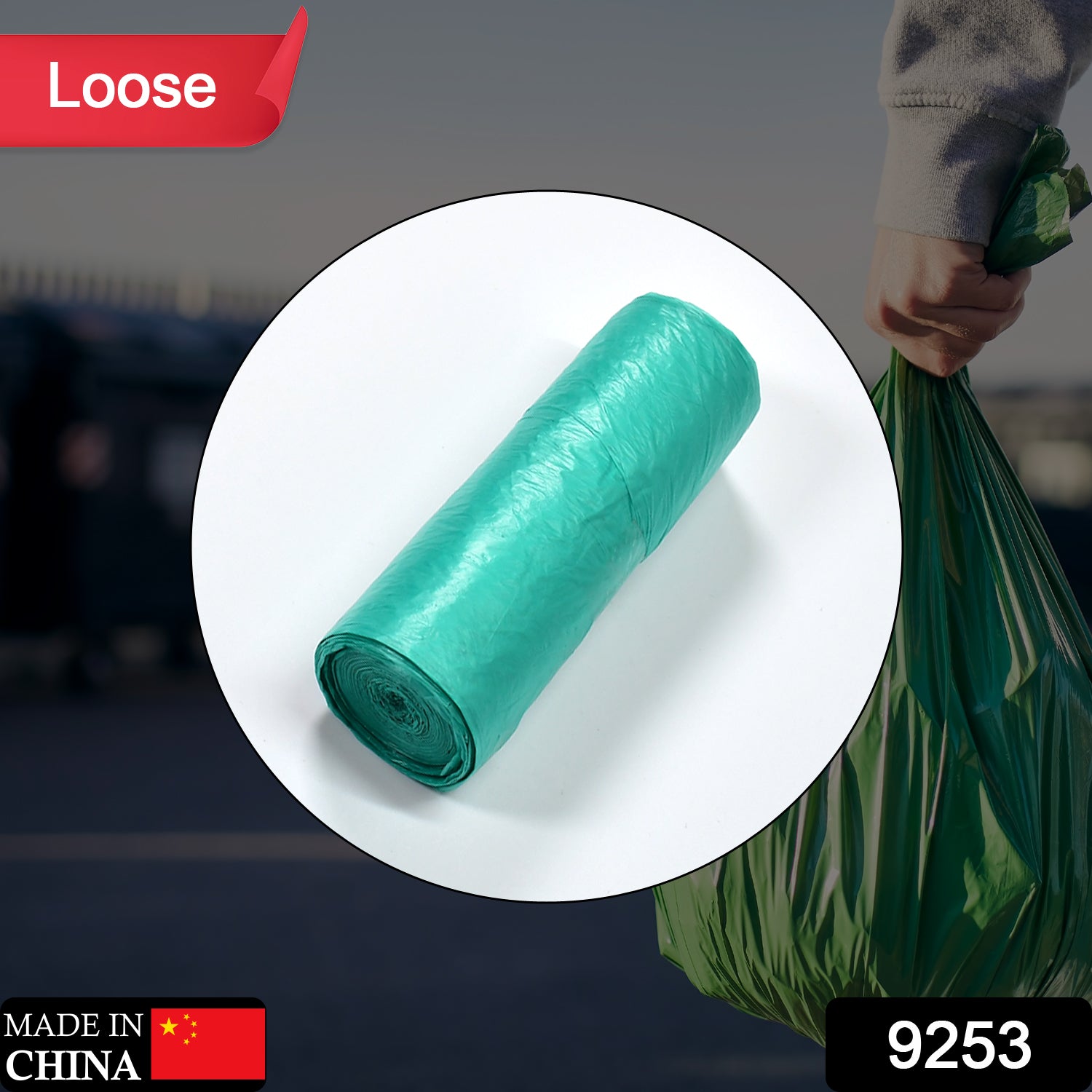 9253 1Roll Green Garbage Bags/Dustbin Bags/Trash Bags 