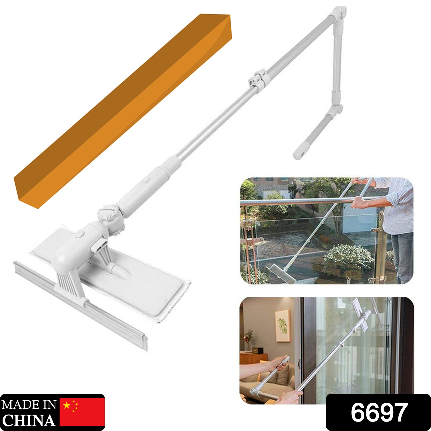 6697 Cleaning Brush with Squeegee Adjustable Telescopic Pole U Shape Can Clean Both Sides of Mirror Easily for Cleaning Home Kitchen Restaurant Glass Wall Window DeoDap