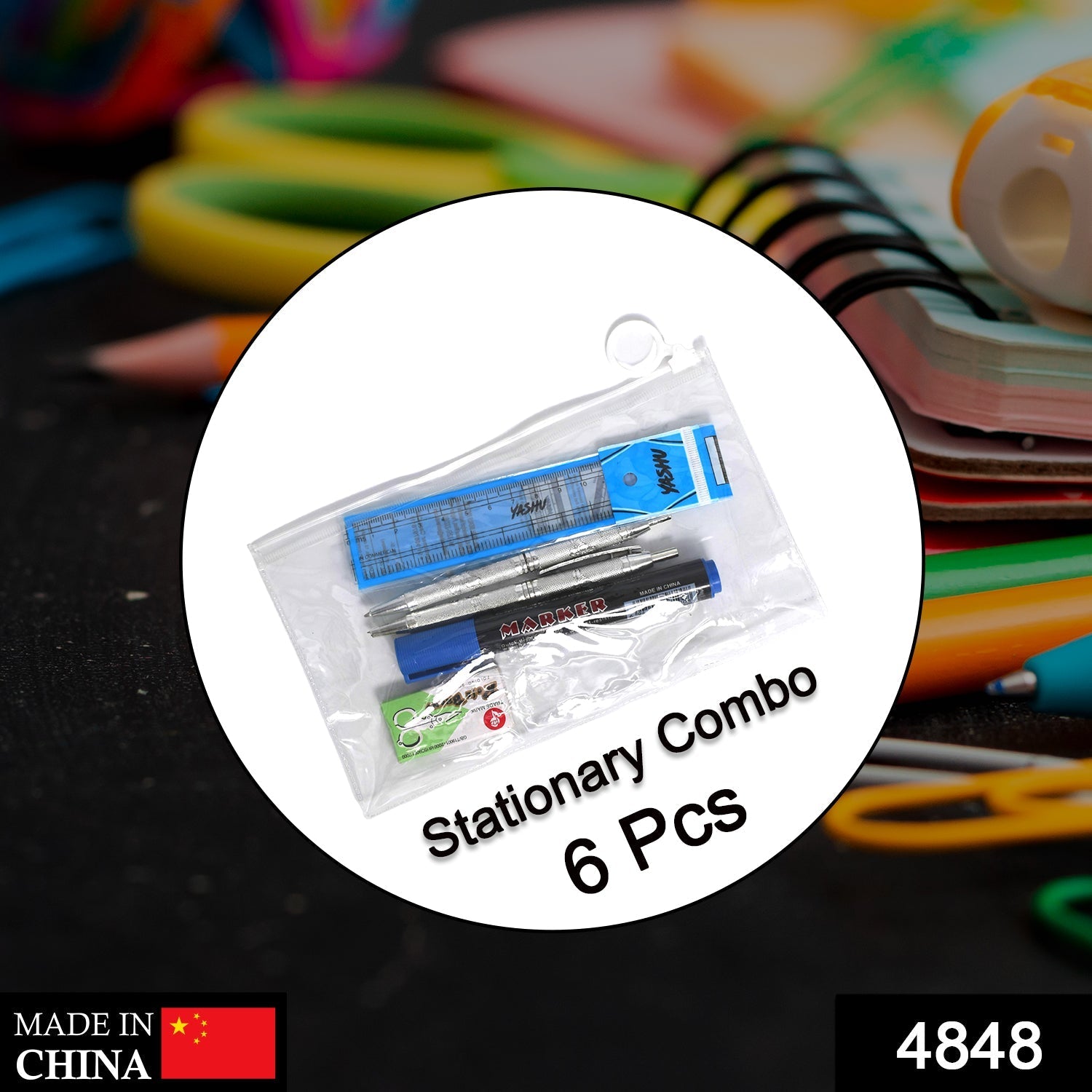 4848  6-Pcs Combo Zipper Pouch scissor Ruler Pen And Marker Used While Studying By Teachers And Students In Schools And Colleges Etc. DeoDap