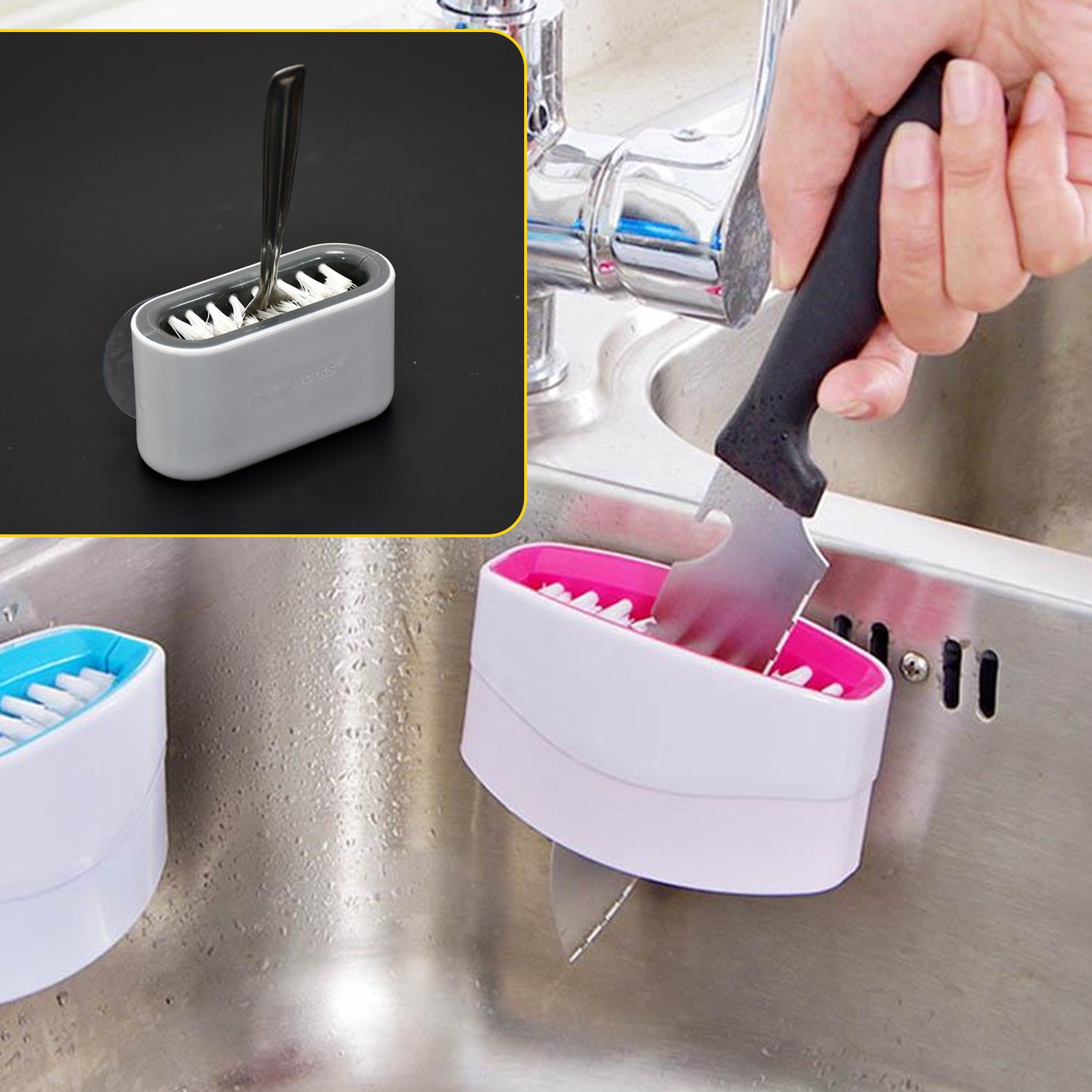 6694 Detachable Cutlery Brush Cleaner Fork Spoon Sink Scrubber ( 1 pcs) DeoDap