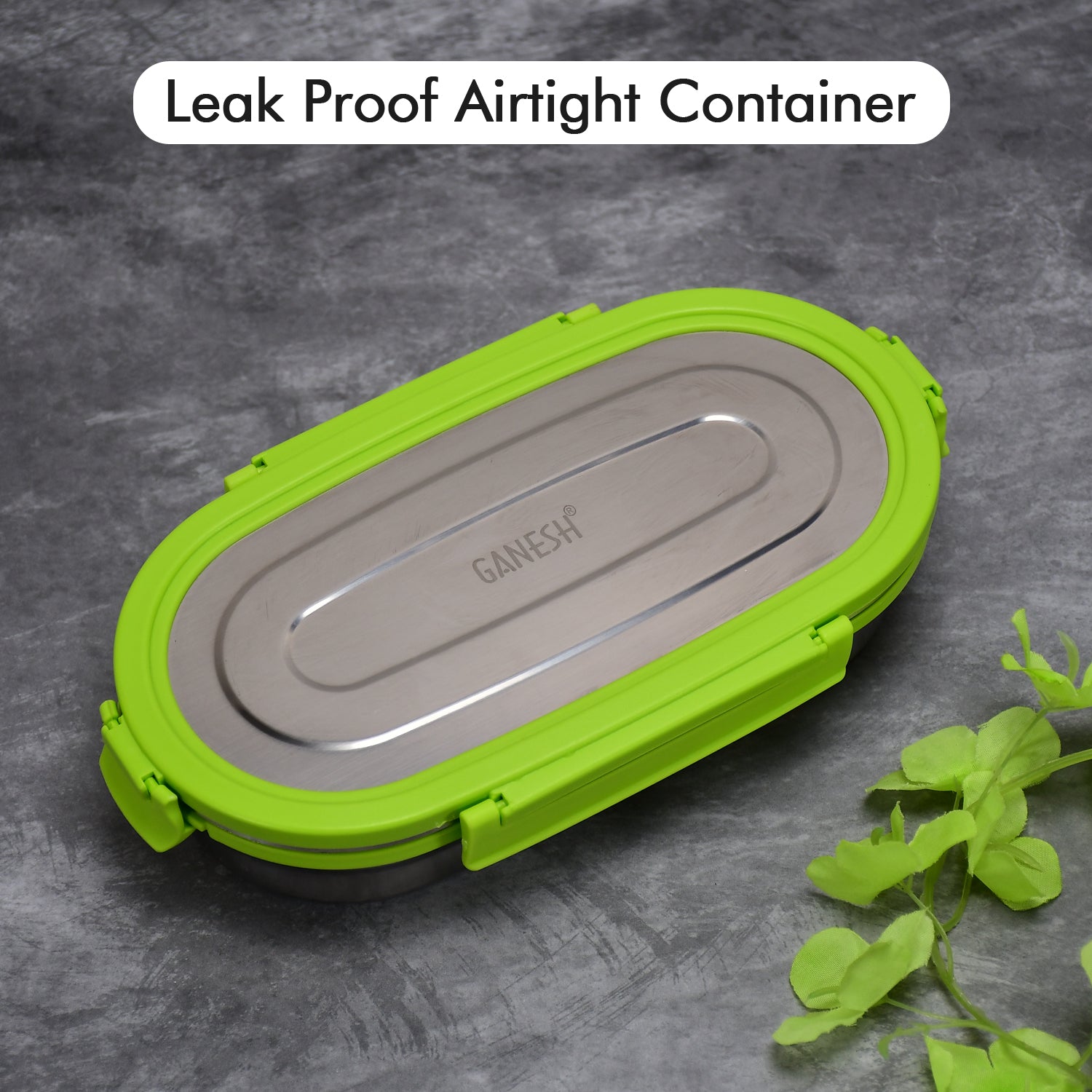 8138 Ganesh Solo Oval 650 Stainless Steel Leak proof airtight Lunch Pack for Office & School Use DeoDap