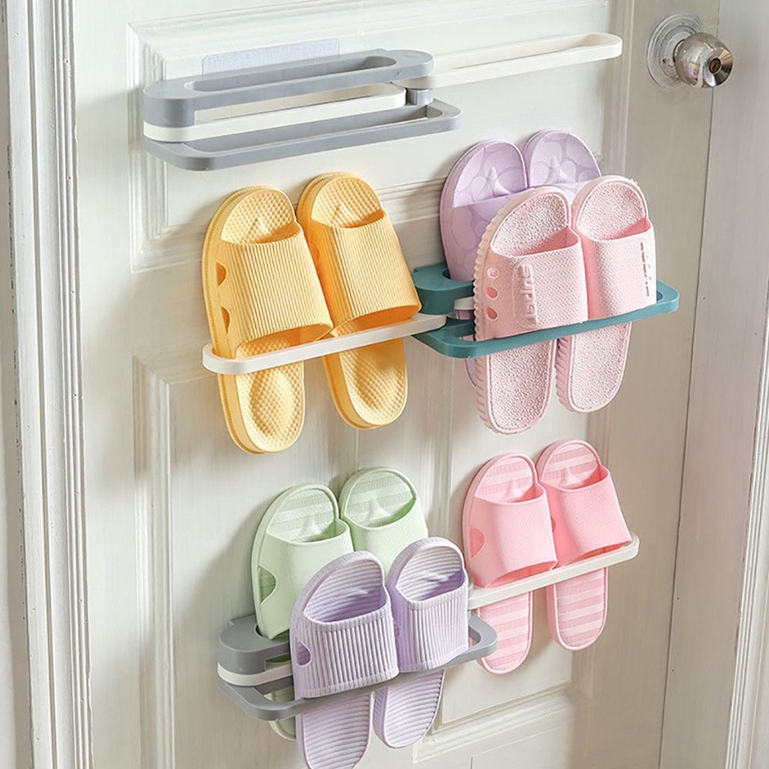 1122A Plastic Folding Shoe Rack Organizer with Wall Mounted DoeDap
