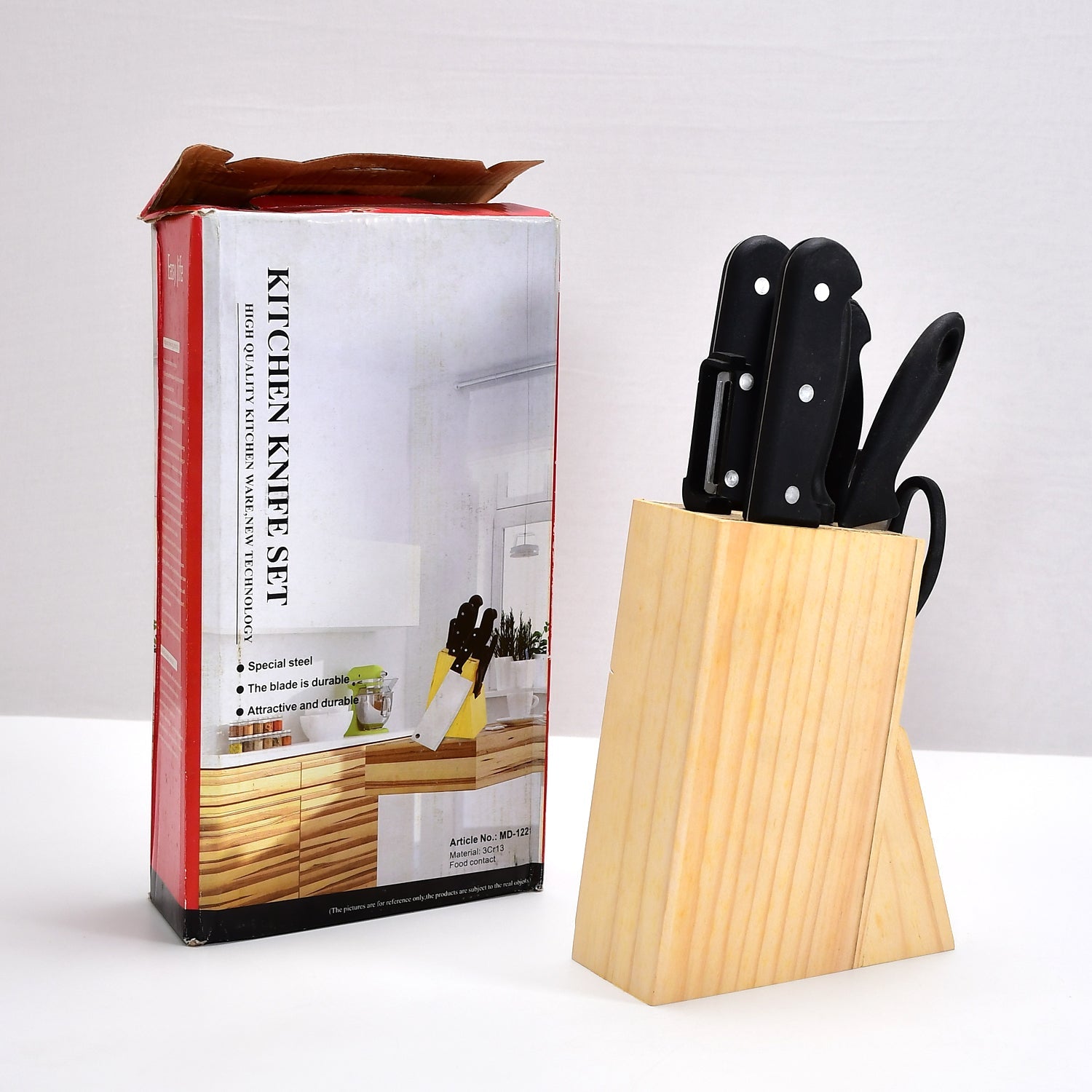 7098 7 Piece Kitchen Knife Set and Vegetable Peeler Set with wooden block 
