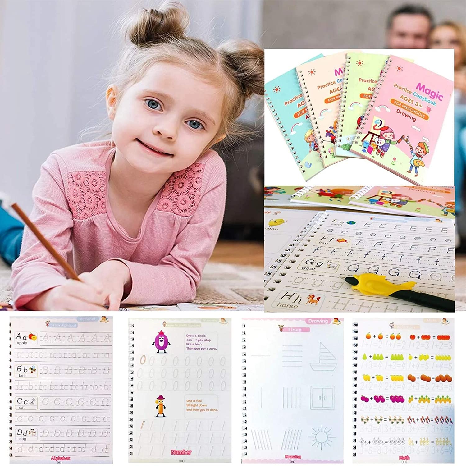 8075 4 Pc Magic Copybook widely used by kids, children’s and even adults also to write down important things over it while emergencies etc. DeoDap