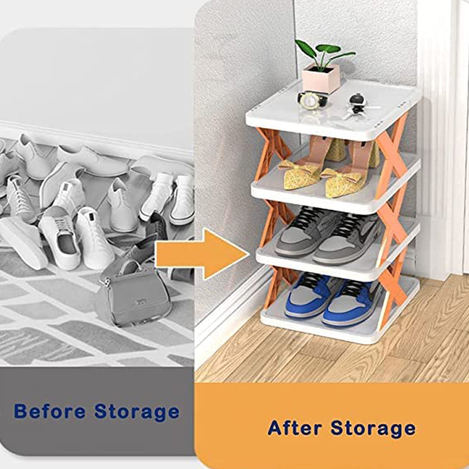 9054A   6 LAYER SHOE RACK DESIGN LIGHTWEIGHT ADJUSTABLE PLASTIC FOLDABLE SHOE CABINET STORAGE PORTABLE FOLDING SPACE SAVING SHOE ORGANIZER HOME AND OFFICE 