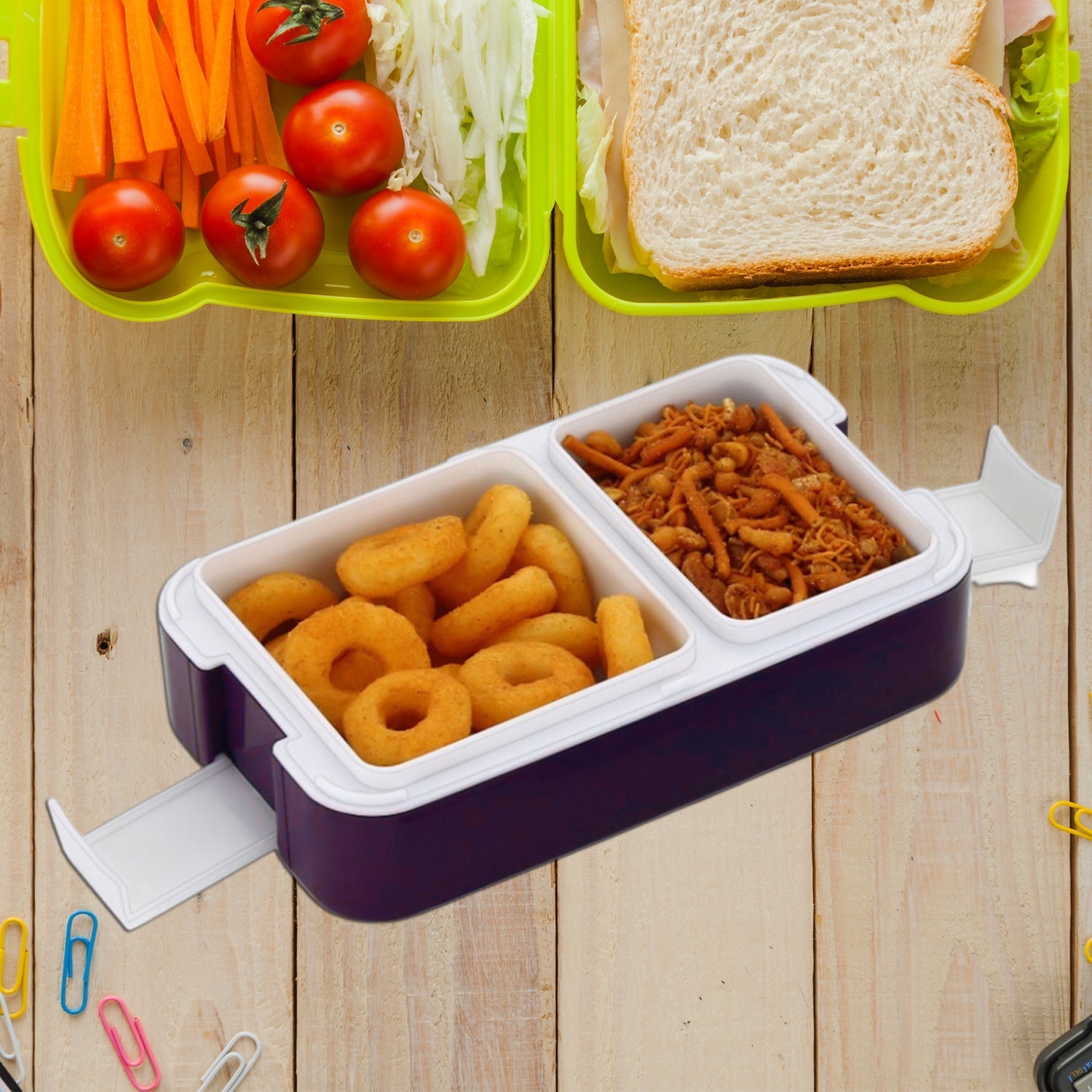 5332 AIRTIGHT LUNCH BOX 2 COMPARTMENT LUNCH BOX LEAK PROOF FOOD GRADE MATERIAL LUNCH BOX MODERN APPEARANCE & COMPACT LUNCH BOX WITH SPOON DeoDap