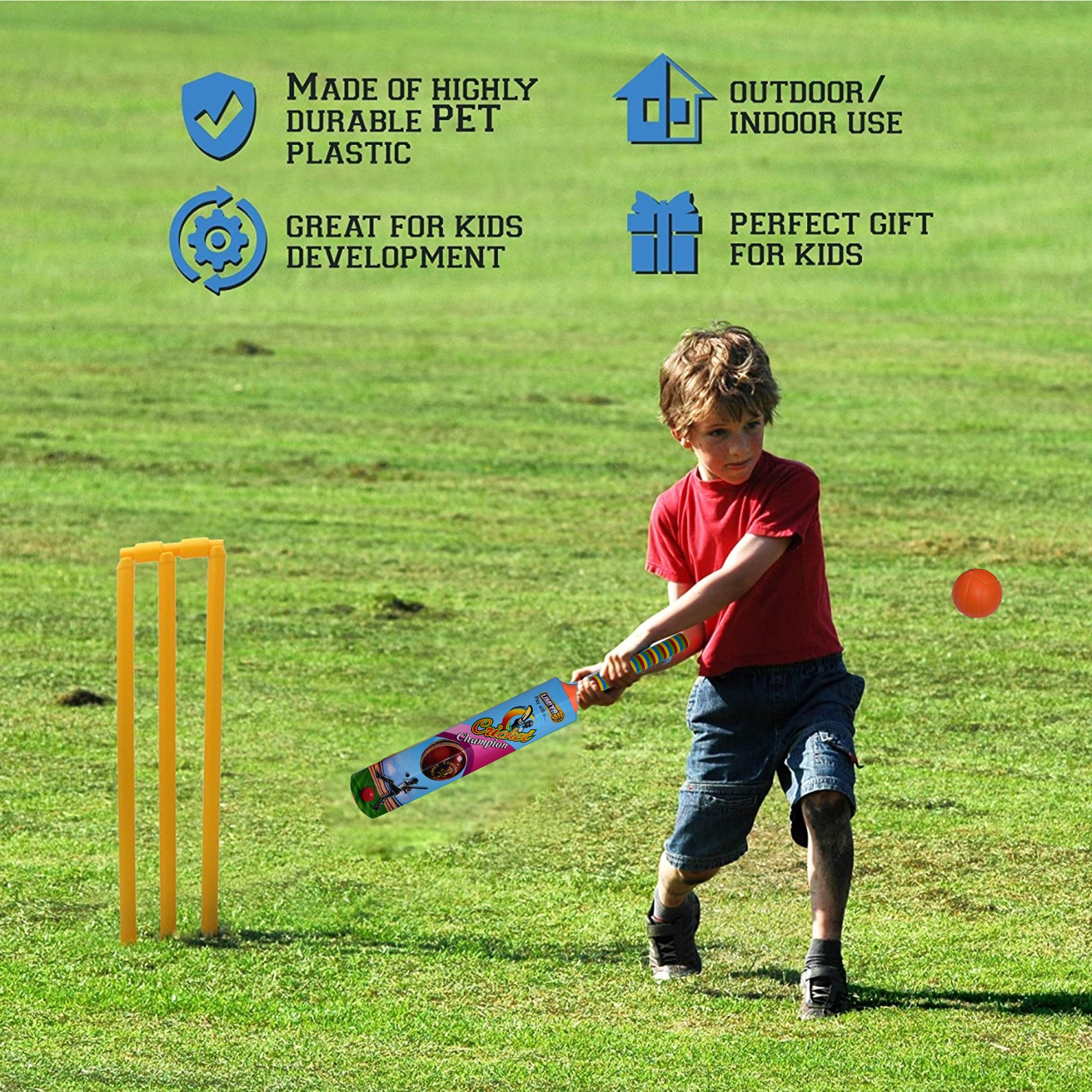 8001 Plastic Cricket Bat and Ball Toy for Kids, Bat Ball Set for Boys and Girls 