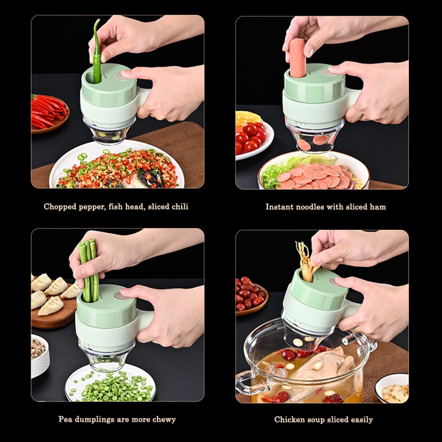 0142 4 in 1 Electric Handheld Cooking Hammer Vegetable Cutter Set Electric Food Chopper Multifunction Vegetable Fruit Slicer DeoDap