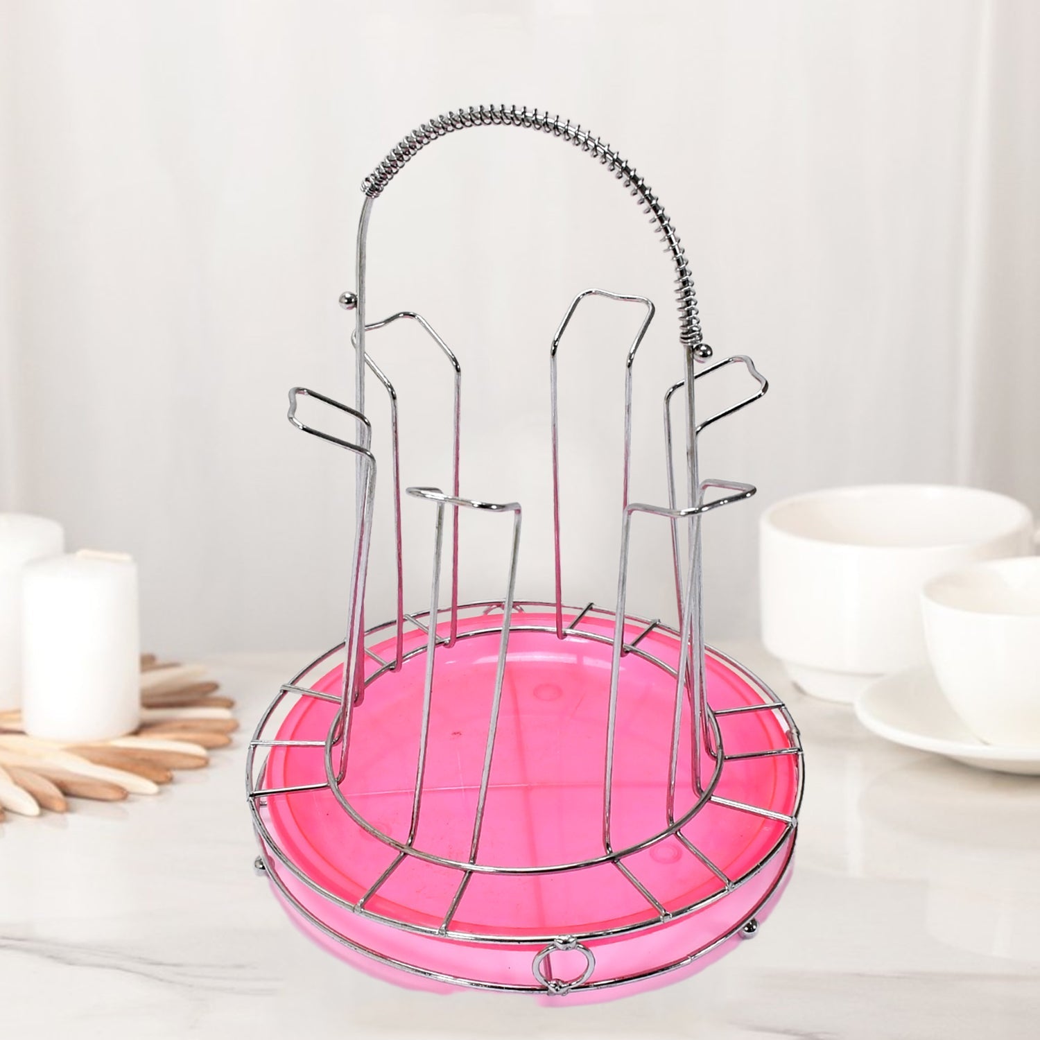 5252 Glass Holder with Tray For Kitchen & Home Use DeoDap