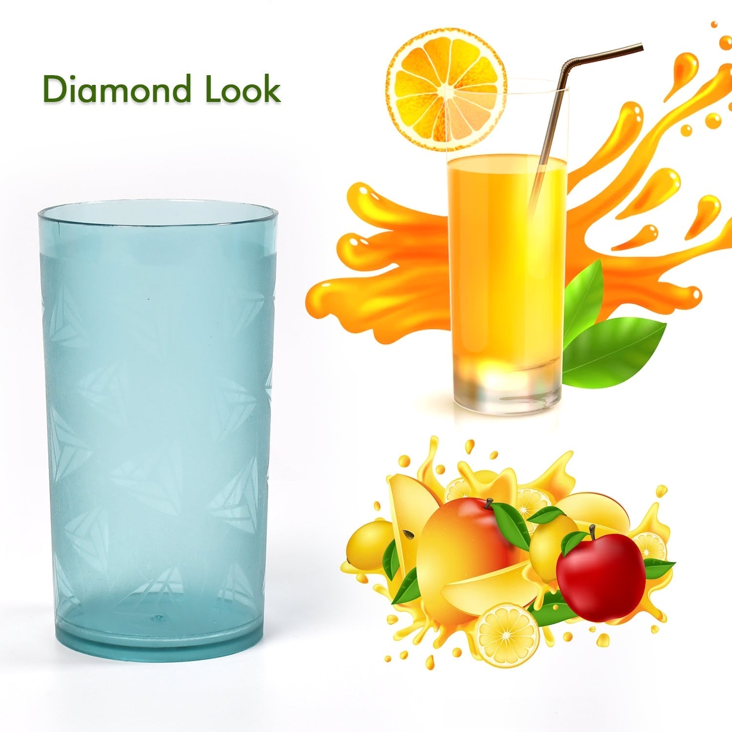 7142 Round Plastic Water Glass Juice Beer Wine Plastic Unbreakable Transparent Glass Set ( 300ml 6pc ) DeoDap