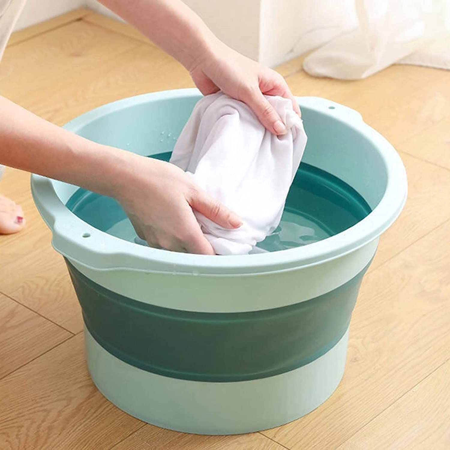 6116 Multi-Purpose Portable Collapsible Plastic, Silicone Round Folding Tub, Water Container Folding Foot Spa Basin Tub, with Hanging Hole DeoDap