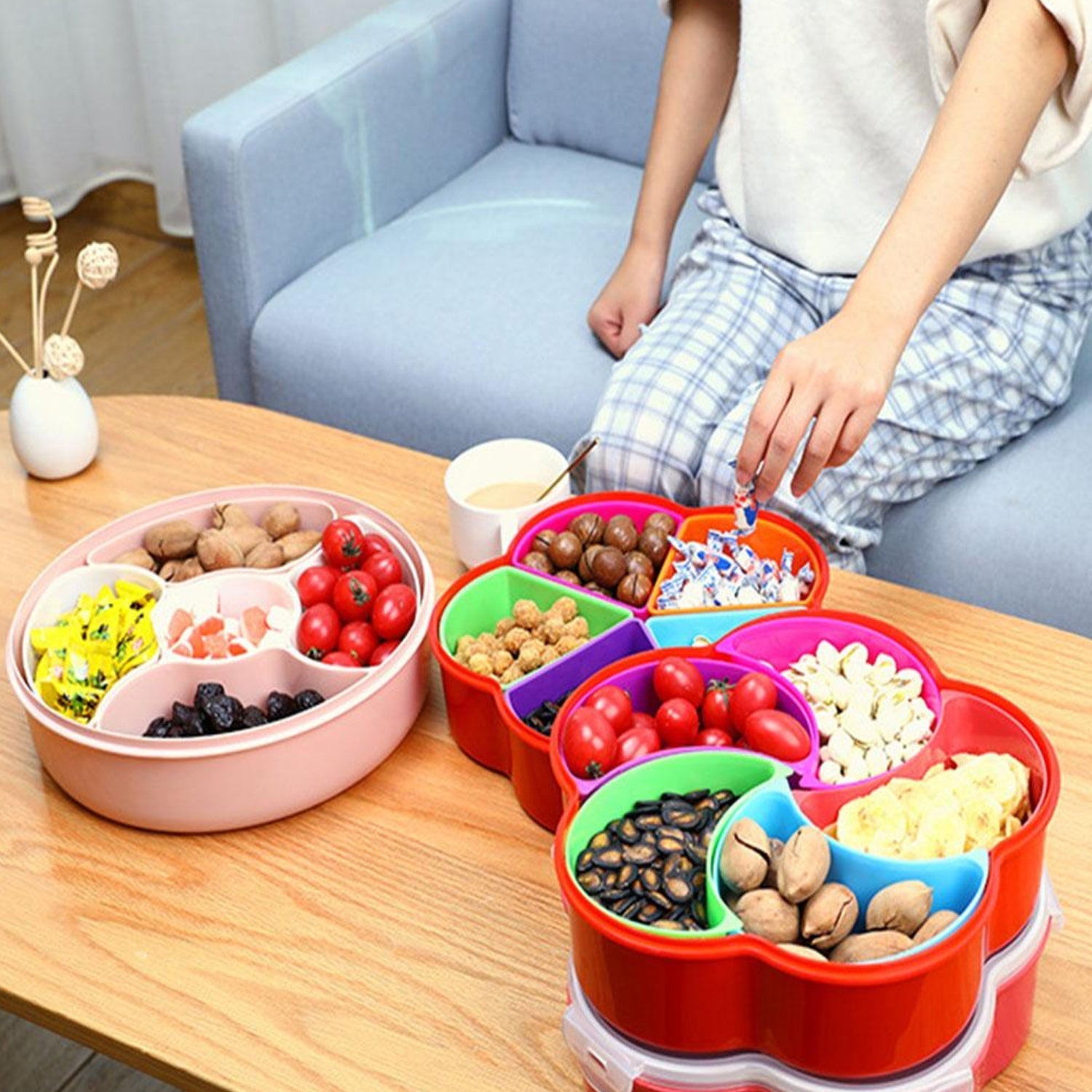 2863 5Compartments Party Food Storage Snack Nuts Box For Peanuts Fruits and Candy Box For Home & Kitchen Use DeoDap