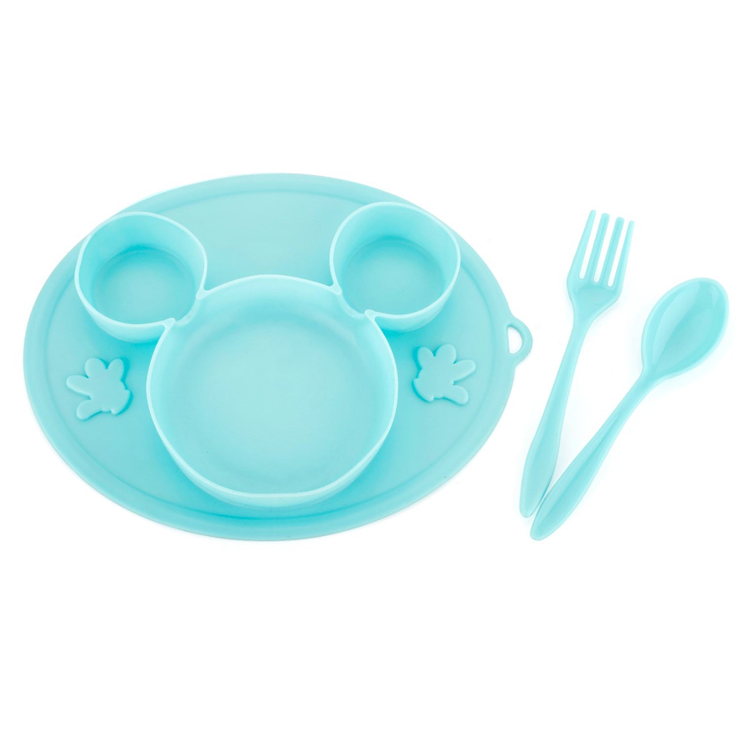 5210 Silicon Micky Plate And1 Spoon & 1 Fork For Kids 