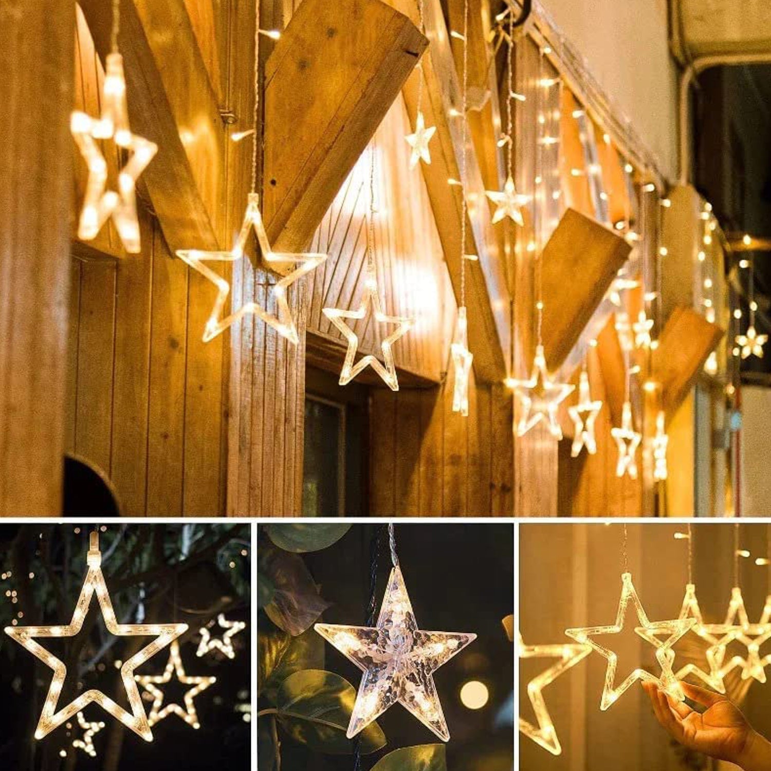 1253 12 Stars Curtain String Lights, Window Curtain Lights with 8 Flashing Modes Decoration for Festivals 