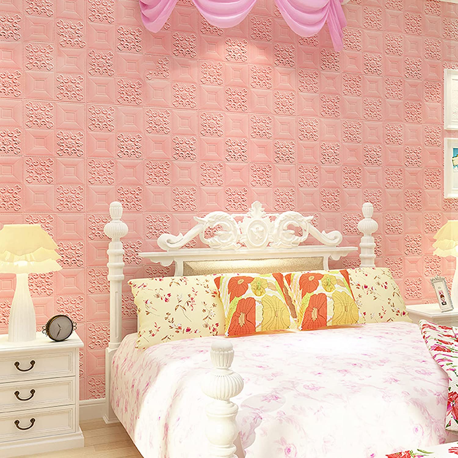 9279 Design Wallpaper 3D Foam Wallpaper Sticker Panels I Ceiling Wallpaper For Living Room Bedroom I Furniture, Door I Foam Tiles (Pink Color) DeoDap