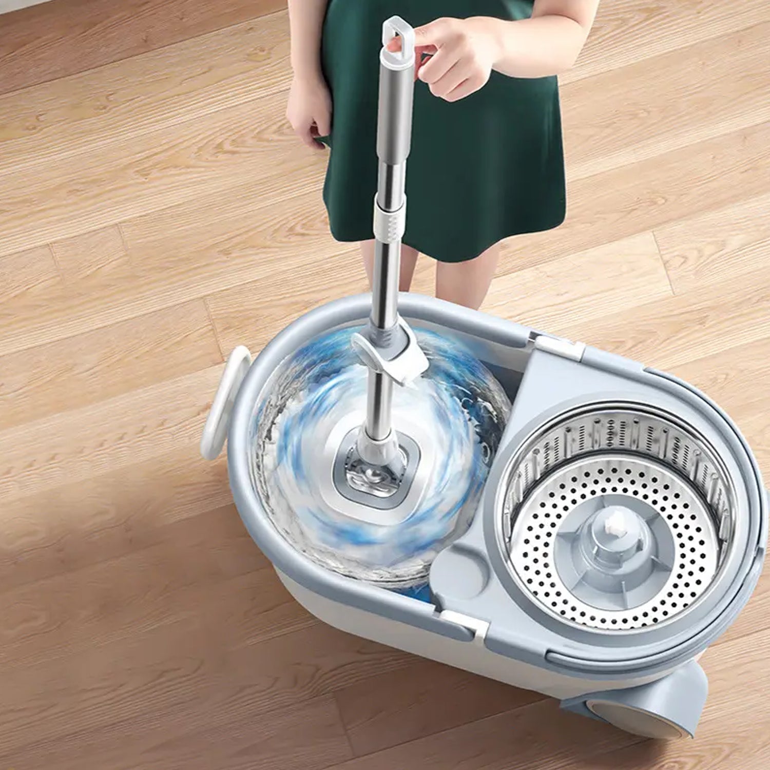 1184 Quick Spin Mop With Steel Spin, Bucket Floor Cleaning, Easy Wheels & Big Bucket, Floor Cleaning Mop with Bucket DeoDap