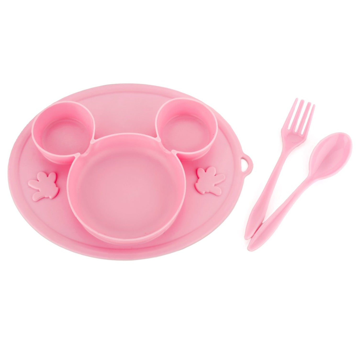 5210 Silicon Micky Plate And1 Spoon & 1 Fork For Kids 