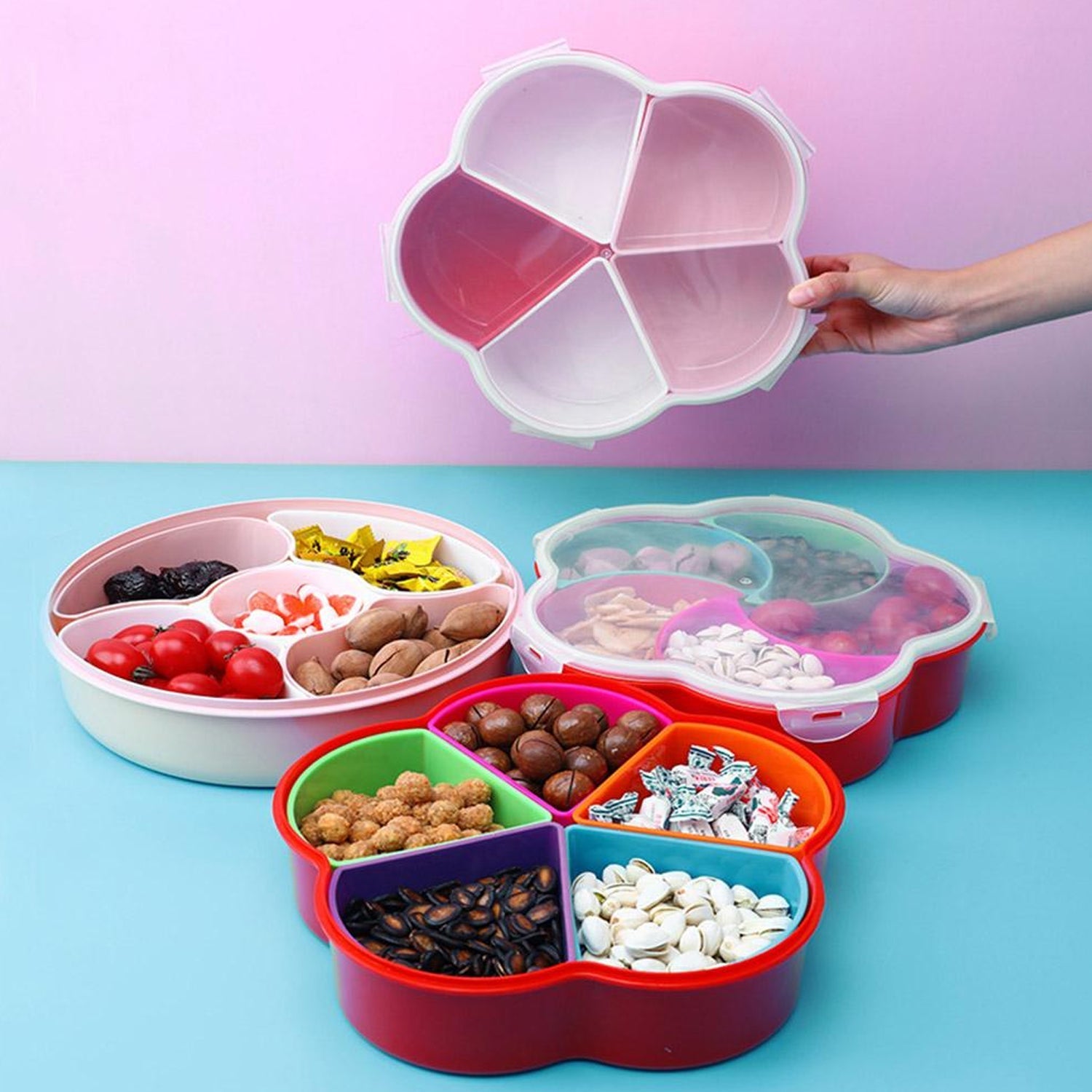 2863 5Compartments Party Food Storage Snack Nuts Box For Peanuts Fruits and Candy Box For Home & Kitchen Use DeoDap