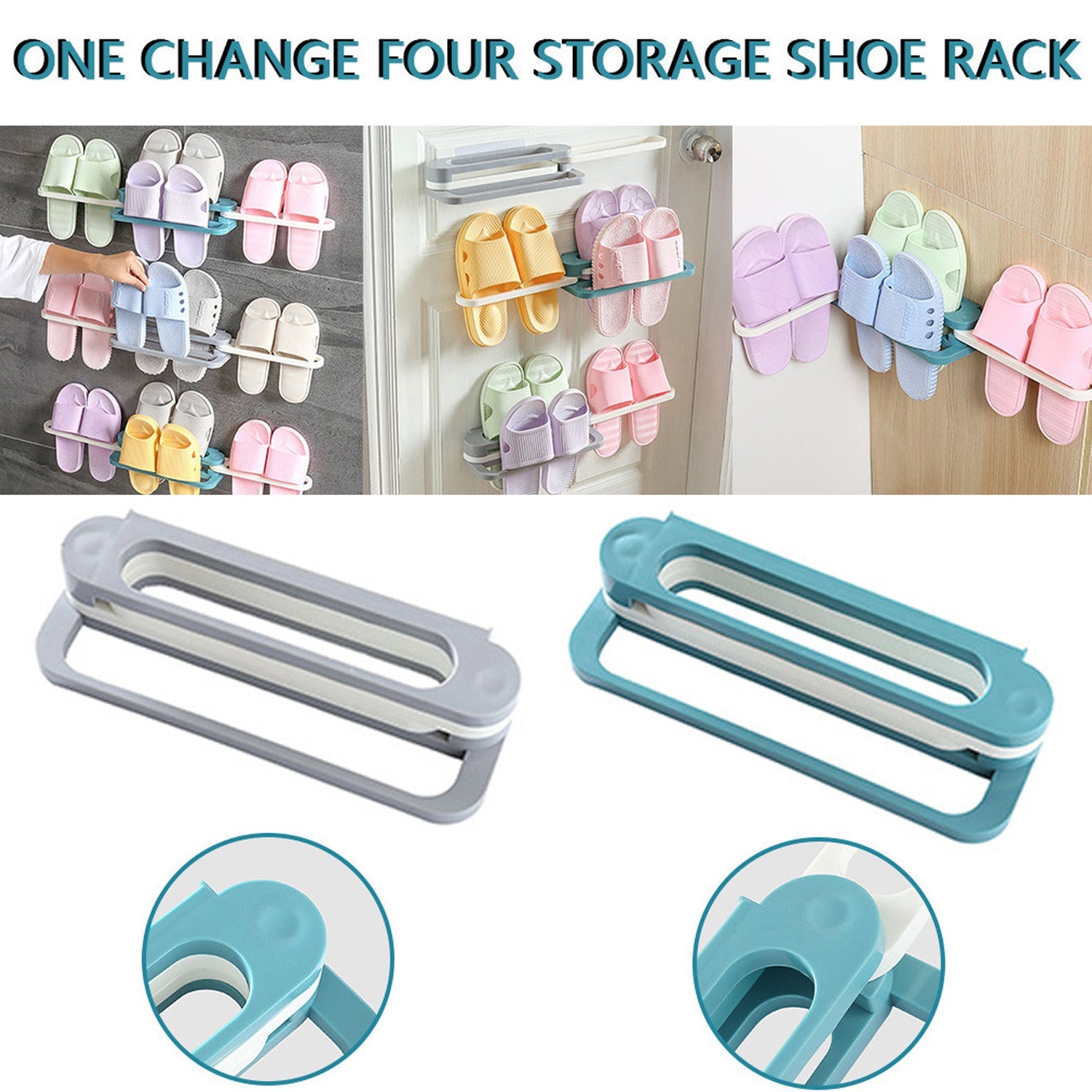 1122A Plastic Folding Shoe Rack Organizer with Wall Mounted DoeDap