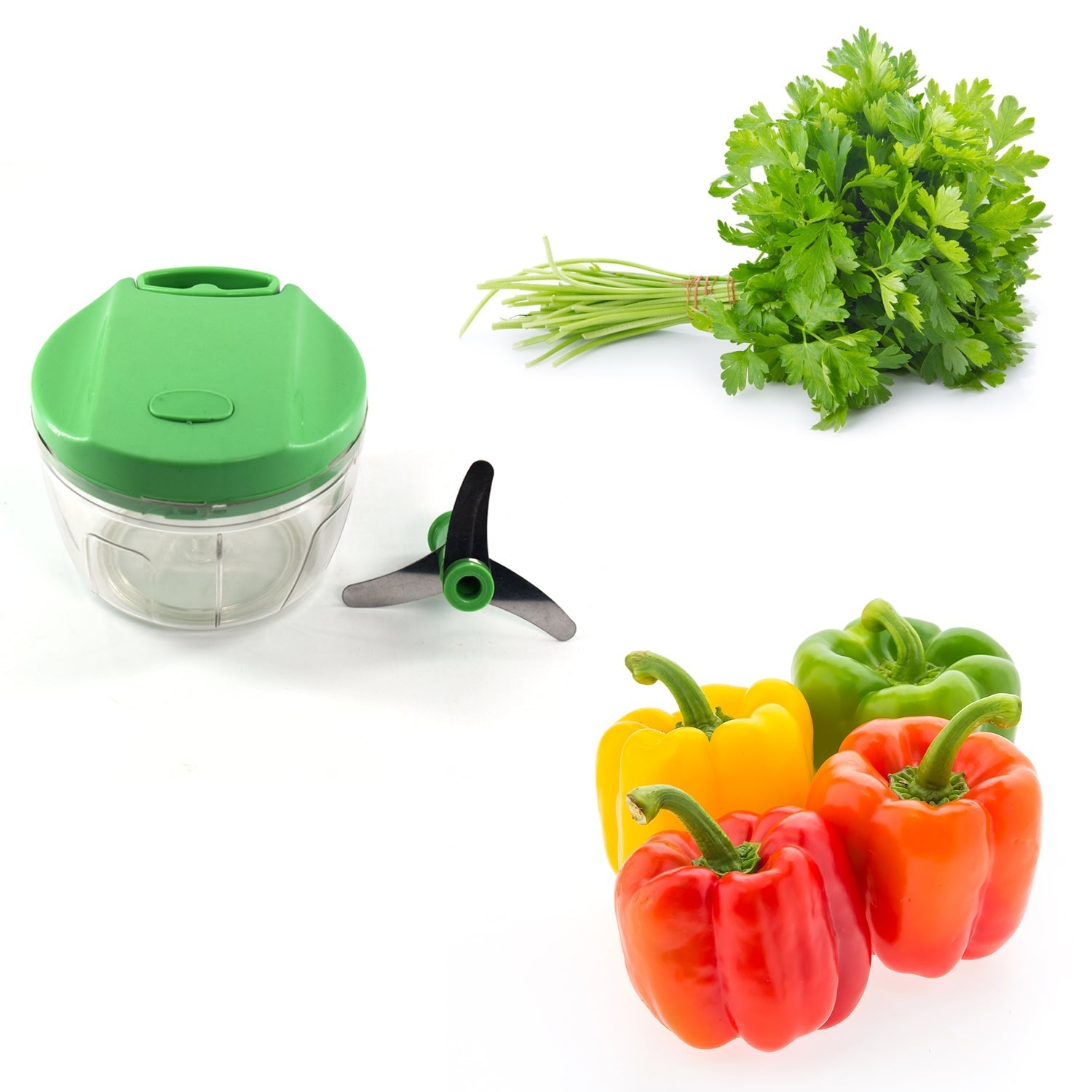 2283G Manual Green mini plastic food chopper with extra sharp blades (375 Ml) DeoDap