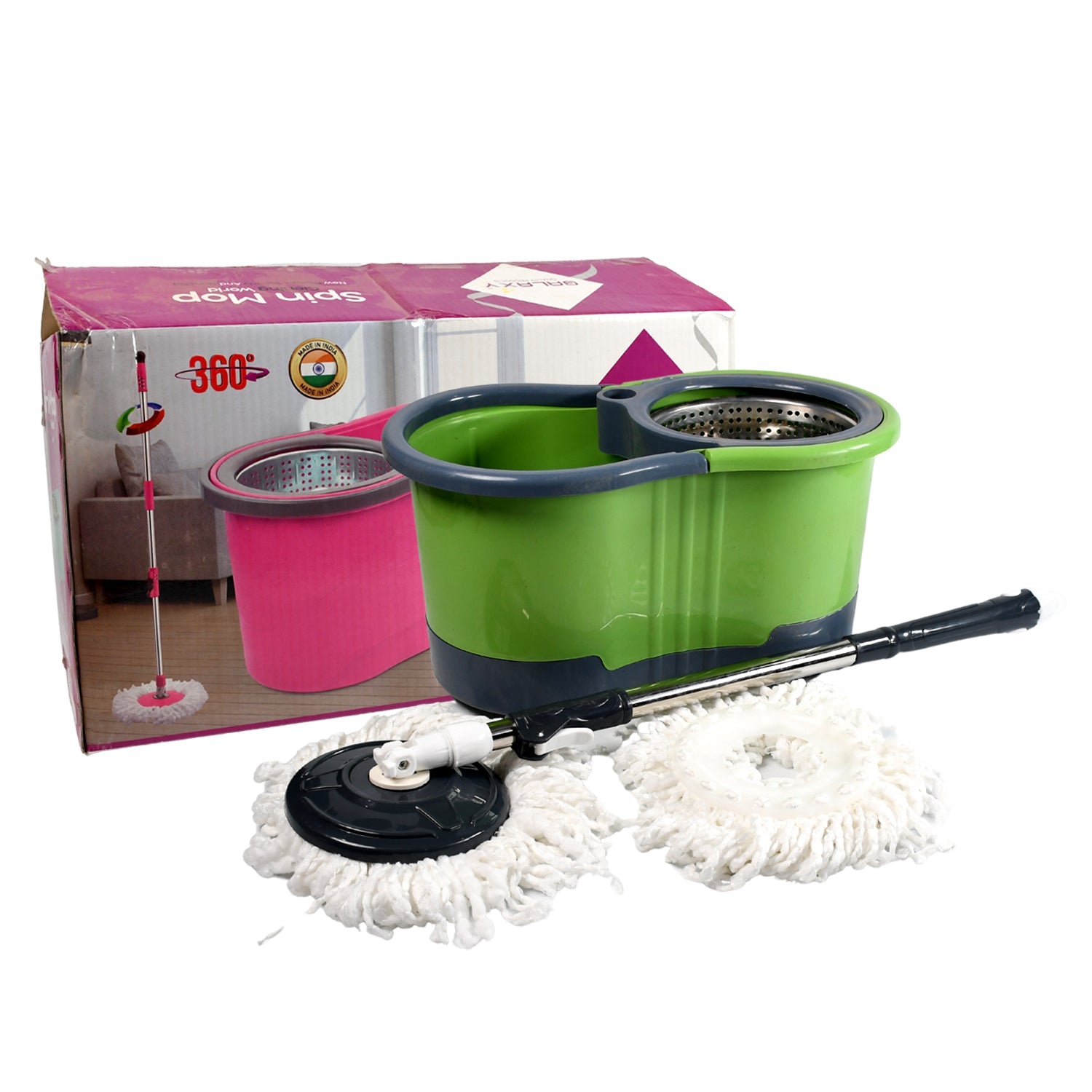 1183 MOP WITH BUCKET FOR FLOOR CLEANING/MOP FOR FLOOR CLEANING / FLOOR CLEANER MOP / SPIN MOP / MAGIC MOP / MOP STICK / SPIN MOP SET WITH BUCKET (B Grade) 