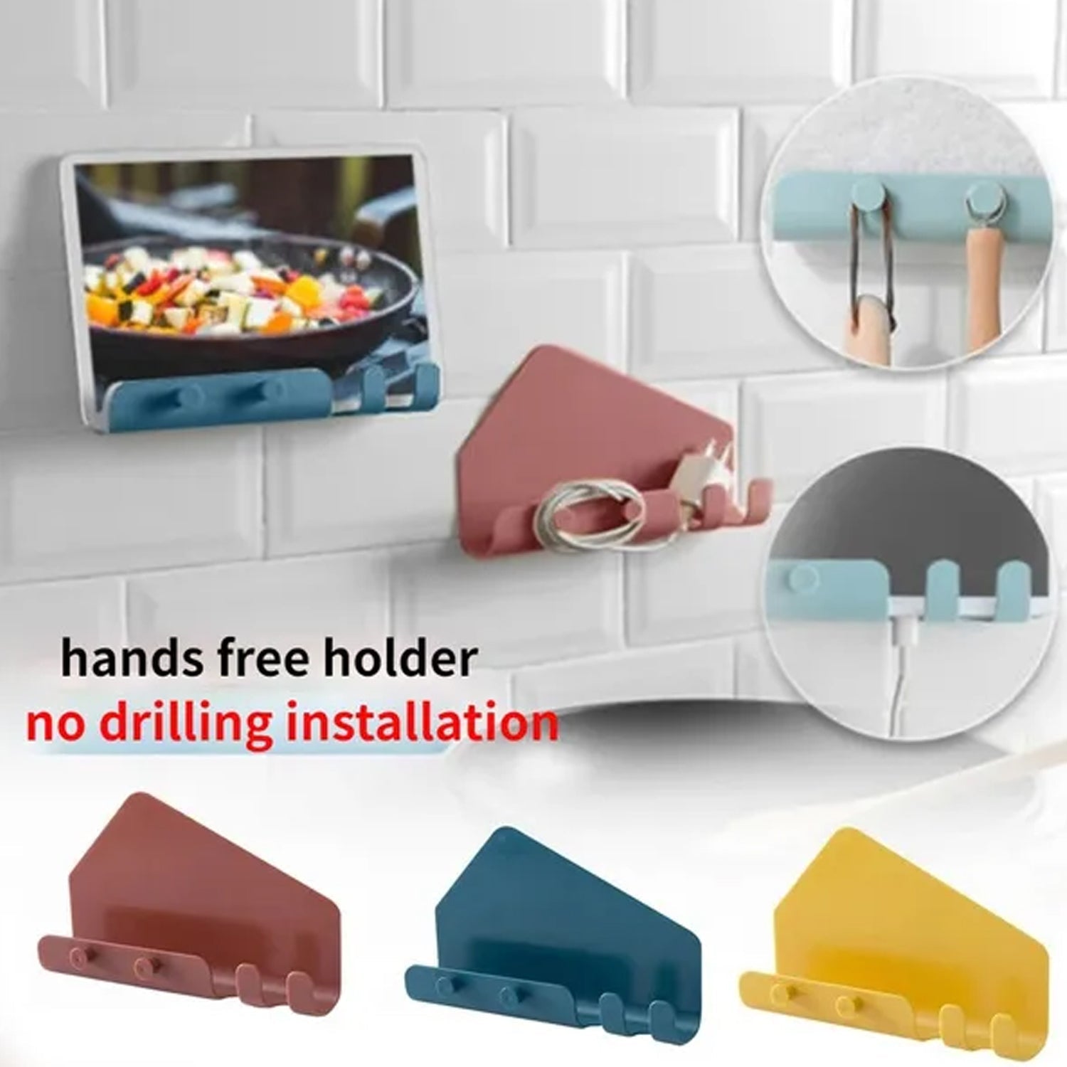 6062 Remote Holders Adhesive Wall Mount Hole Free Wall Hanging Mobile Phone Bracket Sticky Storage Box Tablet Charging Stand Plastic DeoDap