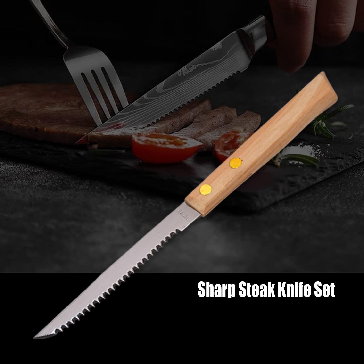 2570 Cooking Light Premium Steak Knife Set of 4pc Serrated Edge, Riveted Construction, Ergonomic Handles. DeoDap