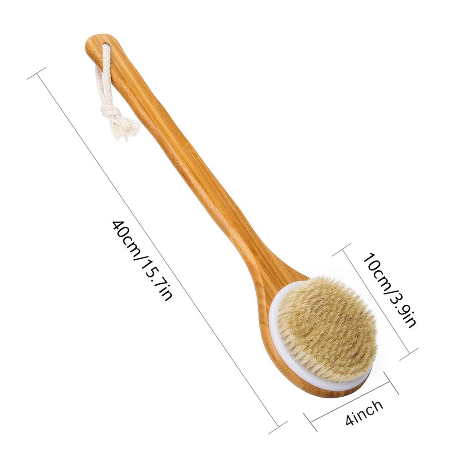 6700 Body Brush Dry Brushing Back Scrubber Shower Bath Brush Bamboo Long Handle Natural Bristles exfoliating Massage Improve Blood Circulation Cellulite DeoDap